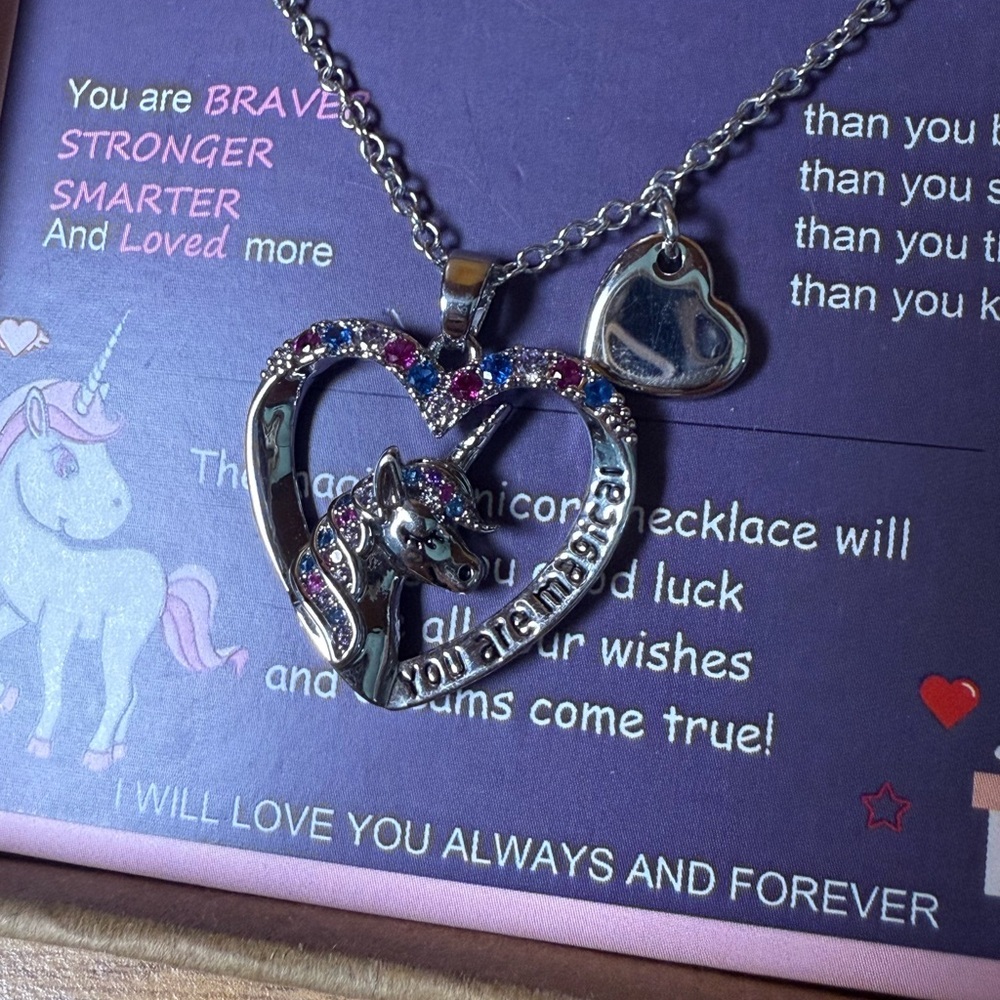 “To My Granddaughter” Unicorn Necklace  – Colorful Gemstones – Sam & Molly – NIP